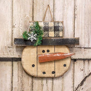 Rustic Wood Buffalo Check Top Hat Snowman Hanger