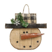 Rustic Wood Buffalo Check Top Hat Snowman Hanger