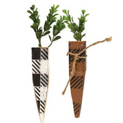 Buffalo Check White or Orange Small Rustic Wood Carrot  (2 Count Assortment)