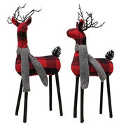 Black & Red Plaid Standing Deer with Scarf  (2 Count Assortment)