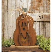Rustic Layered "Happy Fall" Carved Jack O Lantern On Base