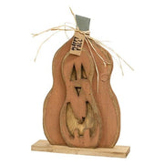 Rustic Layered "Happy Fall" Carved Jack O Lantern On Base
