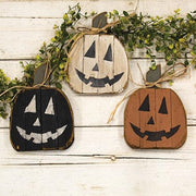 Rustic Lath Small Hanging Jack Faced Pumpkin  (3 Count Assortment)