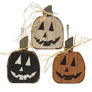Rustic Lath Small Hanging Jack Faced Pumpkin  (3 Count Assortment)