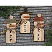 Hanging Lath "Brr" Top Hat or Beanie Snowman  (3 Count Assortment)