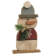 Rustic Wood Beanie Snowman on Base - 17"H  (2 Count Assortment)