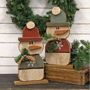 Rustic Wood Beanie Snowman on Base - 17"H  (2 Count Assortment)