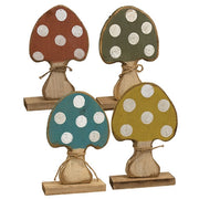 Rustic Wood Mushroom on Base  (4 Count Assortment)