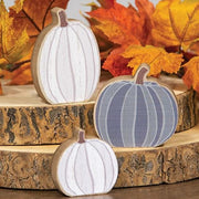 White & Gray Chunky Pumpkin Sitters (Set of 3)