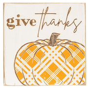 Give Thanks Plaid Pumpkin Block  (2 Count Assortment)