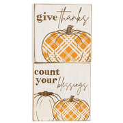 Give Thanks Plaid Pumpkin Block  (2 Count Assortment)