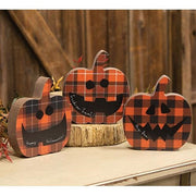 Happy Halloween Chunky Plaid Jack O Lantern Sitter  (3 Count Assortment)