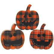 Happy Halloween Chunky Plaid Jack O Lantern Sitter  (3 Count Assortment)