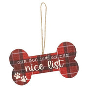 We Woof You A Merry Christmas Plaid Dog Bone Ornament  (4 Count Assortment)