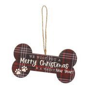 We Woof You A Merry Christmas Plaid Dog Bone Ornament  (4 Count Assortment)