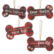 We Woof You A Merry Christmas Plaid Dog Bone Ornament  (4 Count Assortment)