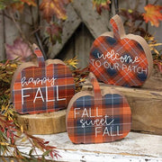 Fall Sweet Fall Plaid Pumpkin Chunky Sitter  (3 Count Assortment)