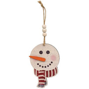 Weathered Wood Look Beaded Snowman with Hat Ornament  (3 Count Assortment)