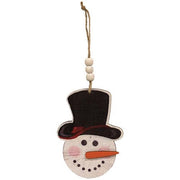 Weathered Wood Look Beaded Snowman with Hat Ornament  (3 Count Assortment)