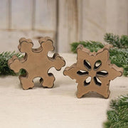 Antiqued Wooden Chunky Snowflake  (2 Count Assortment)