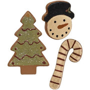 Snowman - Candy Cane & Tree Wooden Christmas Cookies (Set of 3)