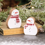 Snowmen with Scarves Chunky Wooden Sitters (Set of 2)