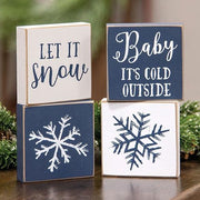 Let It Snow/Snowflake Square Block  (4 Count Assortment)
