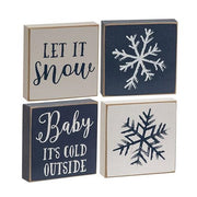 Let It Snow/Snowflake Square Block  (4 Count Assortment)