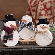 Distressed Wooden Snowman with Scarf Sitters (Set of 3)