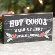 Hot Cocoa Warm Up Here Distressed Wooden Block Sign