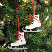 Wooden Ice Skate Ornaments with Red Laces (Set of 2)