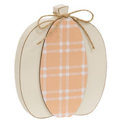 Cream & Orange Plaid Wooden Pumpkin Sitter  (2 Count Assortment)