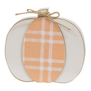 Cream & Orange Plaid Wooden Pumpkin Sitter  (2 Count Assortment)