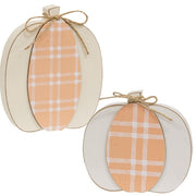 Cream & Orange Plaid Wooden Pumpkin Sitter  (2 Count Assortment)