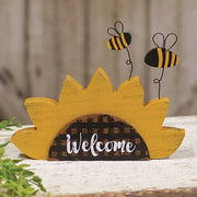 Distressed Wooden "Welcome" Sunflower Sitter with Bees