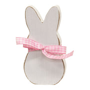 White Peep Bunny Sitter with Pink Check Ribbon