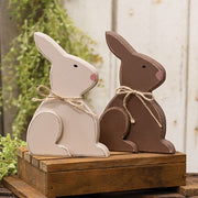 Large Distressed Wooden Chunky Sitting Bunny  (2 Count Assortment)
