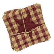 Burgundy & Tan Check Star Applique Square Coasters (Set of 4)