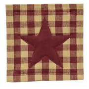 Burgundy & Tan Check Star Applique Square Coasters (Set of 4)