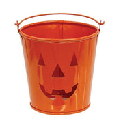 Orange Pumpkin Face Metal Bucket