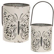 Butterfly Cutout White Metal Buckets (Set of 2)