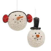 Winter Snowman Head Ornament  (2 Count Assortment)