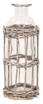 Graywash Willow Wrapped Glass Bottle, 6.5"H