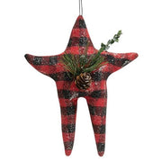Buffalo Check Folk Star Ornament with Pinecone