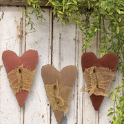 Stuffed Primitive Heart Ornament with Cheesecloth  (3 Count Assortment)