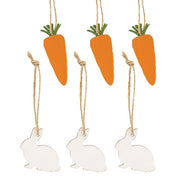 Wooden Bunny & Carrot Ornaments (Set of 6)