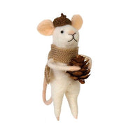 Felted Mouse with Beige Scarf Ornament