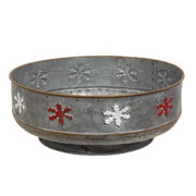 Galvanized Round Red & White Snowflake Trays (Set of 2)