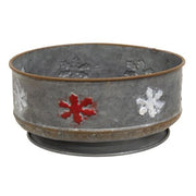 Galvanized Round Red & White Snowflake Trays (Set of 2)