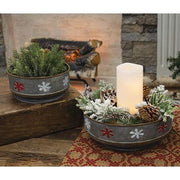 Galvanized Round Red & White Snowflake Trays (Set of 2)
